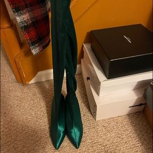 Fabulous Satin like over the knee boot. Perfect for any occasion.